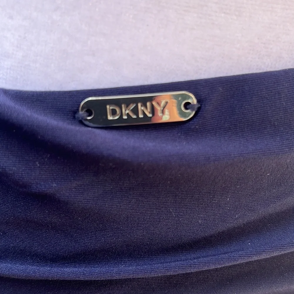 DKNY 2pc. Bikini Bathing Suit. Retro Style Hi Waist w/Padded Underwire Bra. Navy - Picture 6 of 12